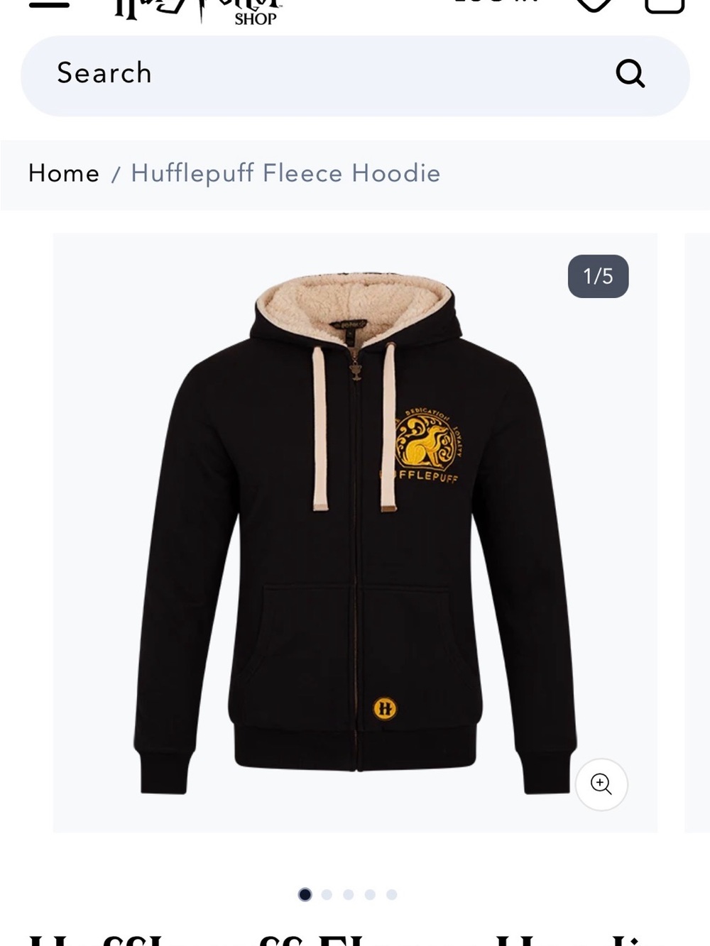 Warner Bros. Black Hufflepuff Zip Fleece Jacket with Cream Trim